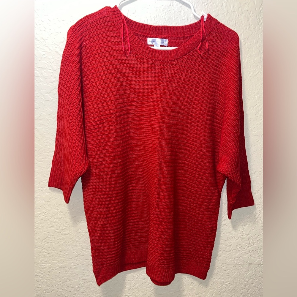 Juniper LN Maternity Knit Sweater Batwing 3/4 Sleeve Button Back Burgundy Small